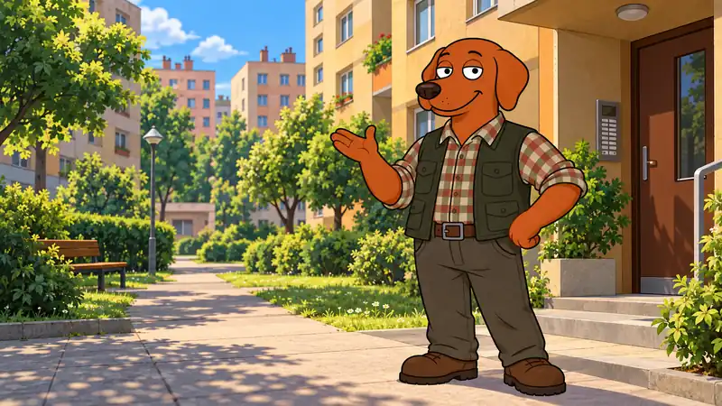 Gábor a panelház előtt